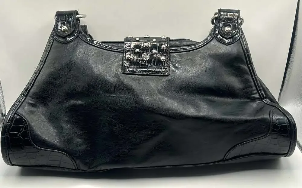 Y2K Black Faux Leather Rhinestone Buckle Studded Shoulder Bag